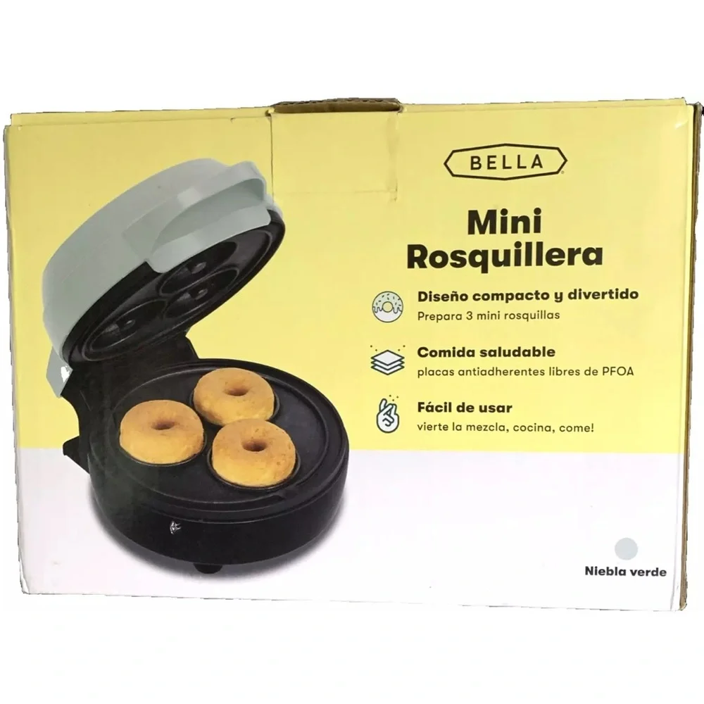 Bella Mini 3 Donut Maker Nonstick Coated 350 W, Blue/Gray With Recipes NIB